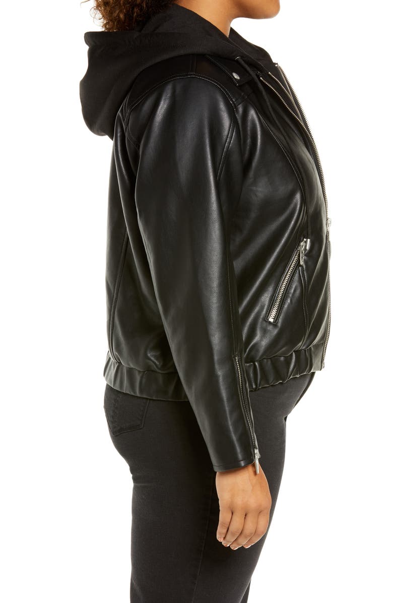 BLANKNYC Faux Leather Jacket with Hooded Bib Insert, Alternate, color,
