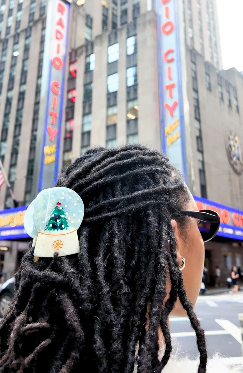 Solar Eclipse Hand Painted Snow Globe Claw Clip, Alternate, color, Globe Multi