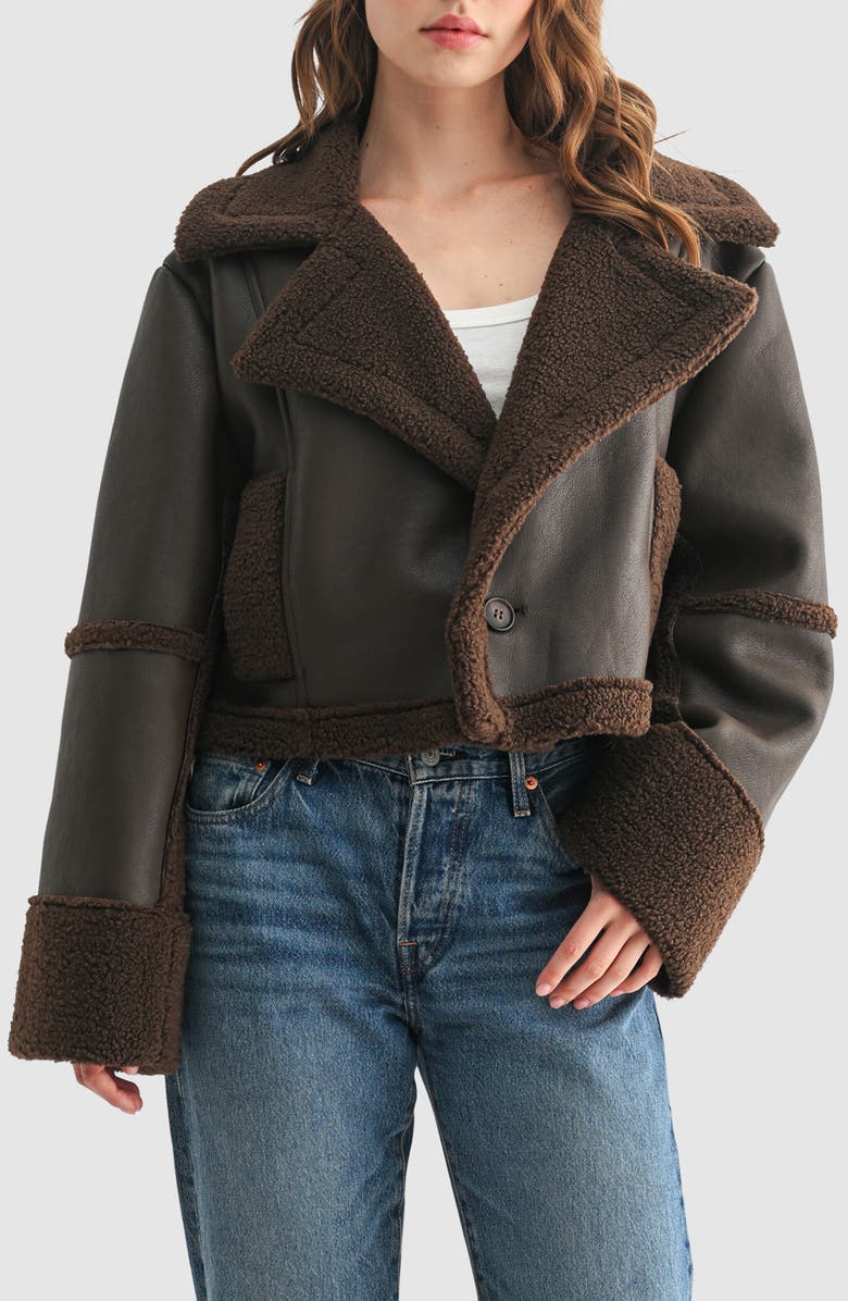 All in Favor Faux Shearling Jacket, Main, color, Brown