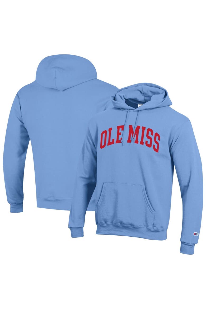 Men's Champion  Powder Blue Ole Miss Rebels Basic Arch Fleece Pullover Hoodie, Alternate, color, Powder Blue