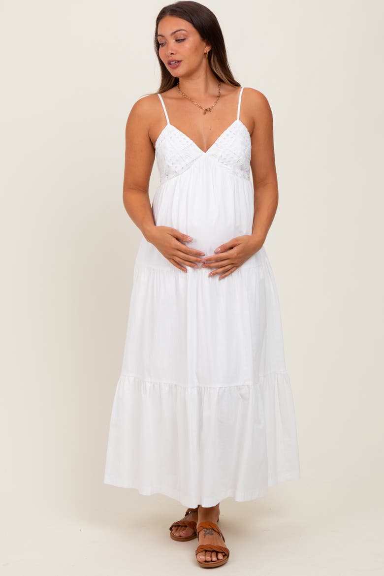Crochet Flare Smocked Maxi Dress, Alternate, color, White