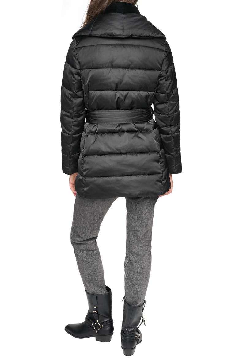Zamora Shawl Collar Belted Puffer Coat, Alternate, color, BLACK