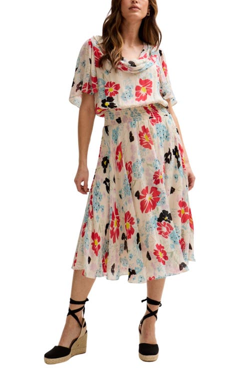 Galaxy Cowl Neck Poppy Print Midi Dress
