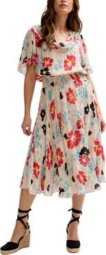Lily and Lionel London Galaxy Cowl Neck Poppy Print Midi Dress