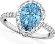 ALLUREZ Pear Cut Halo Blue Topaz & Diamond Engagement Ring 14K