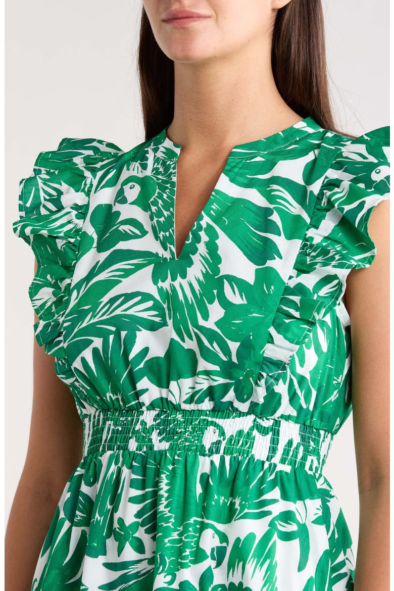 Masey Tropical Virna Ruffle Midi Sundress, Alternate, color, WHITE-GREENS
