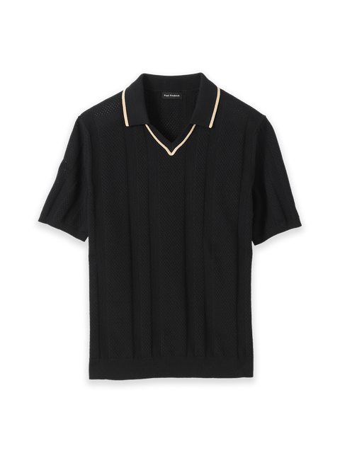 Cotton Crochet V-neck Polo