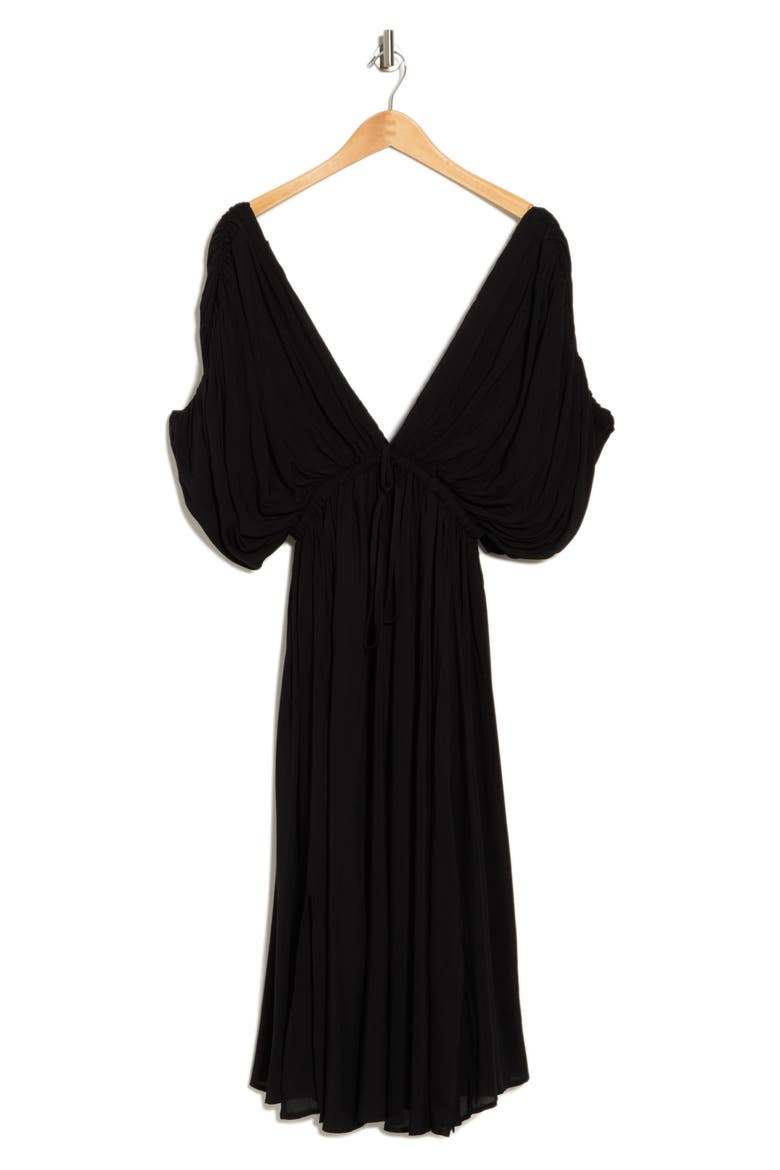 Dolman Sleeve Tie Waist Midi Dress, Alternate, color, BLACK