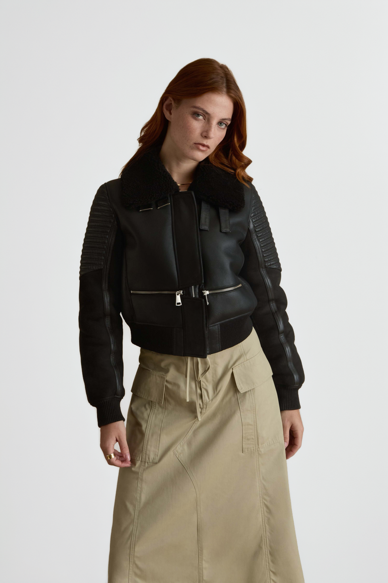 Lucinda Sheepskin Jacket, Main, color, Black