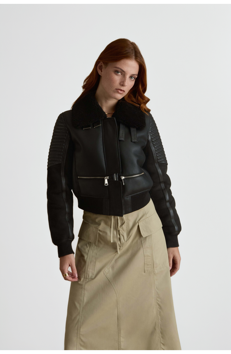 Furniq UK Lucinda Sheepskin Jacket, Main, color, Black