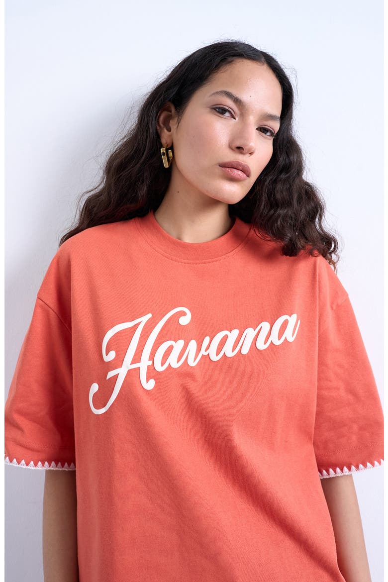 Oversized Havana Graphic Whipstitch Trim T-Shirt, Alternate, color, ORANGE