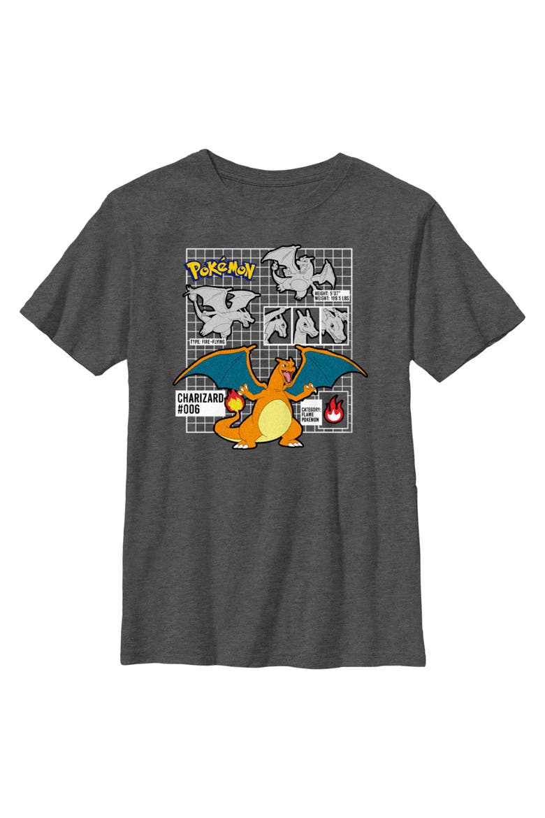Boy's Pokemon Charizard Info Grid  Graphic T-Shirt, Main, color, Charcoal Heather