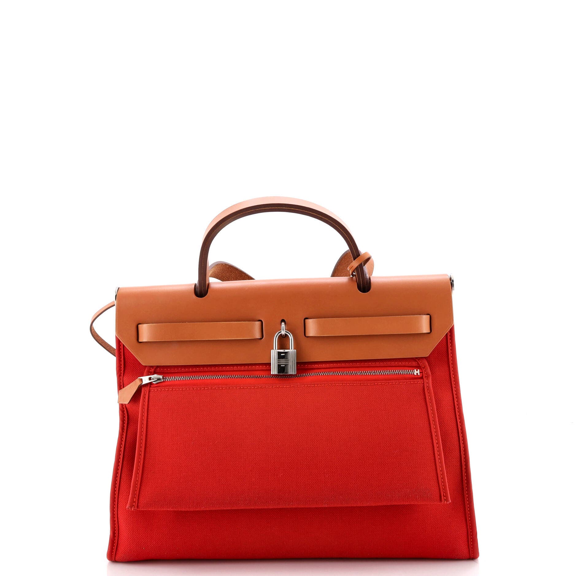 Pre-Owned Hermes Herbag Zip Leather and Toile 31, Alternate, color, Rouge Tomate