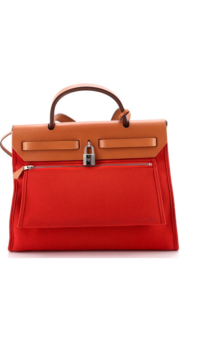 Pre-Owned Hermes Herbag Zip Leather and Toile 31, Alternate, color, Rouge Tomate