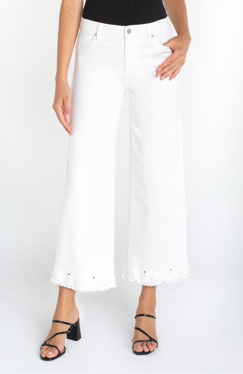 Stride Embroidered Crop Wide Leg Jeans (Bright White)