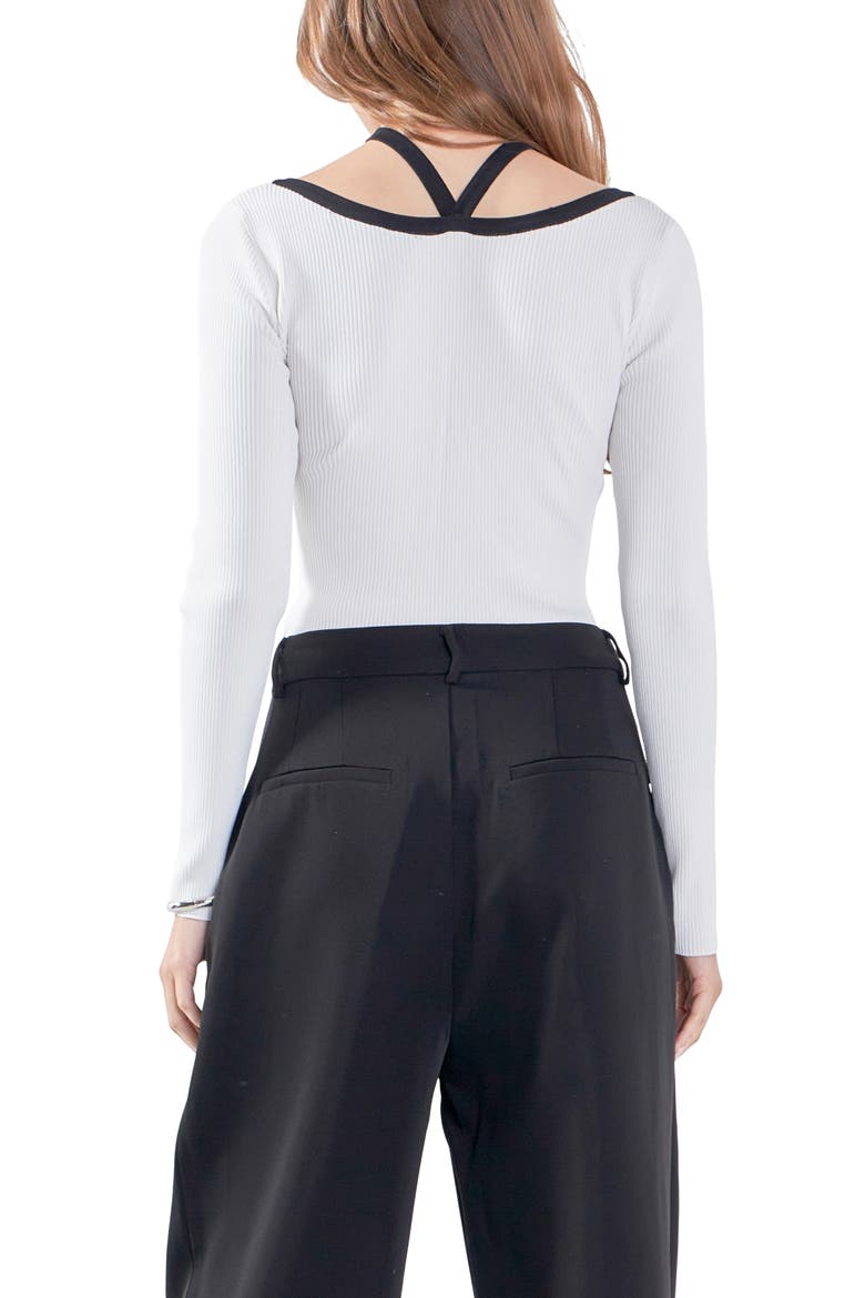 Cutout Cross Neck Long Sleeve Top, Alternate, color, IVORY/ BLACK