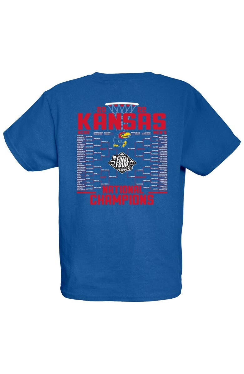 BLUE 84 Youth Blue 84 Royal Kansas Jayhawks 2022 NCAA Men's Basketball National Champions Bracket T-Shirt, Alternate, color, 