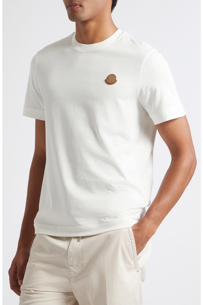 Leather Logo Patch Cotton T-Shirt, Alternate, color, SILK WHITE