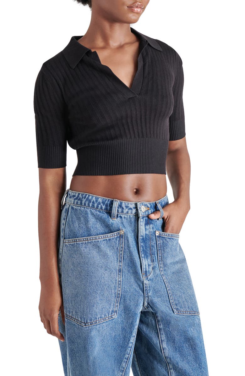 Steve Madden Charlise Rib Crop Polo Sweater, Alternate, color,