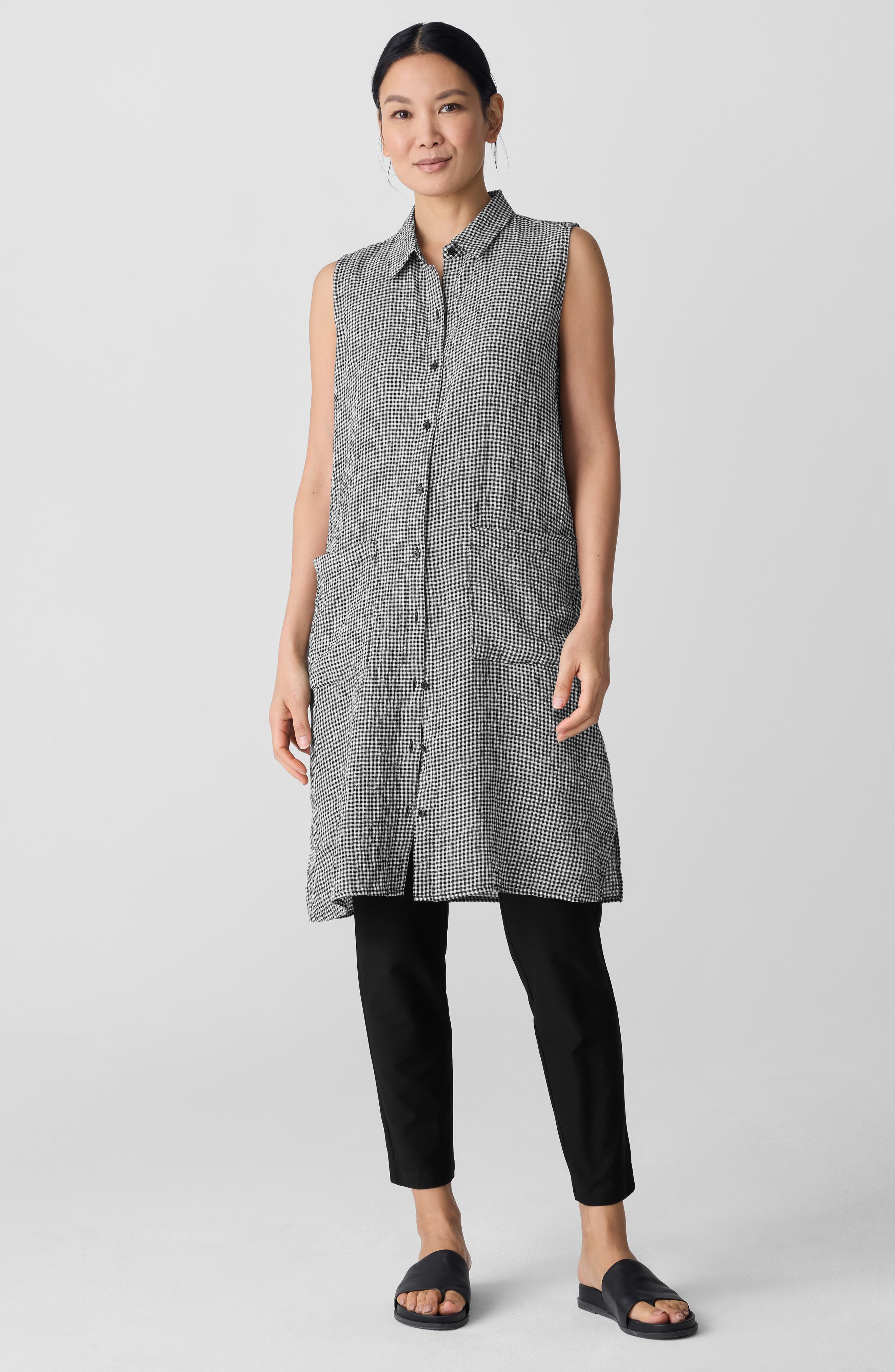 eileen fisher organic cotton shift dress Gingham Sleeveless Organic Linen Shift Dress (Women)