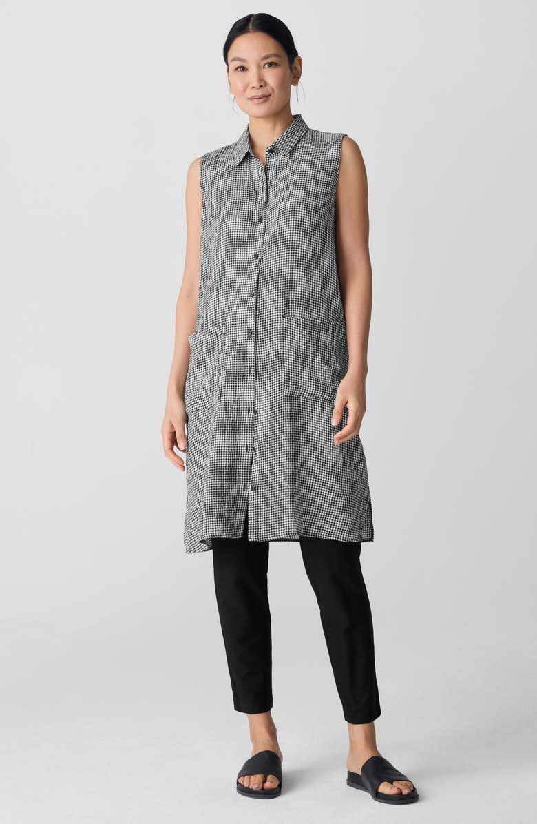 Eileen Fisher Gingham Sleeveless Organic Linen Shift Dress, Alternate, color,