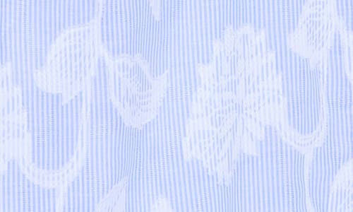 T Tahari Embossed Floral Button-up Shirt In Blue/white Stripe Floral Jacq