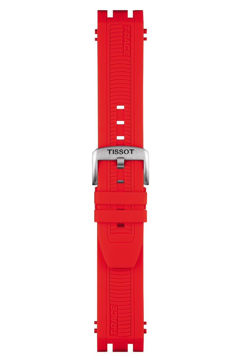 T-Race Chronograph Silicone Strap Watch, 48mm, Alternate, color, RED/ BLACK/ SILVER