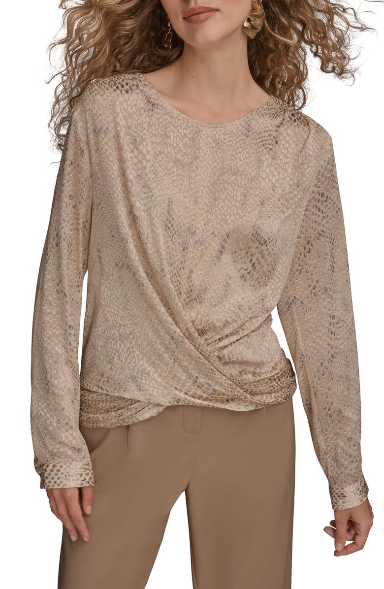 Donna Karan New York Croc Burnout Drape Top, Main, color, Pink Champagne