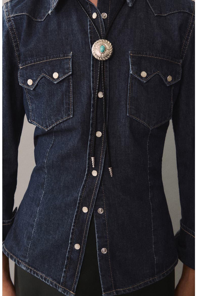 Western Denim Snap-Up Shirt, Alternate, color, DARK BLUE