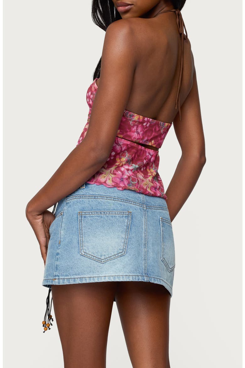 Solana Floral Beaded Mesh Halter Top, Alternate, color, PINK