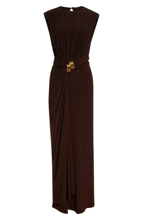 Brandon Maxwell The Serena Draped Jersey Maxi Dress In Brown