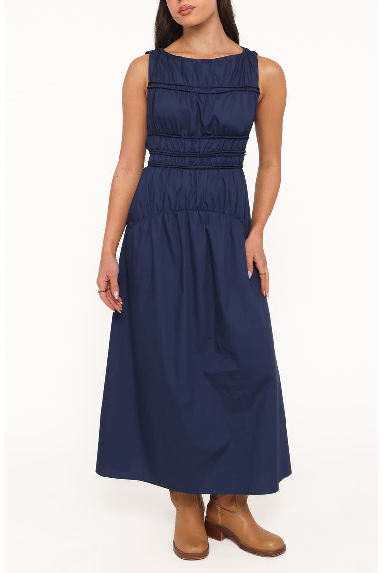Fern Smocked Midi Dress, Main, color, NAVY BLUE
