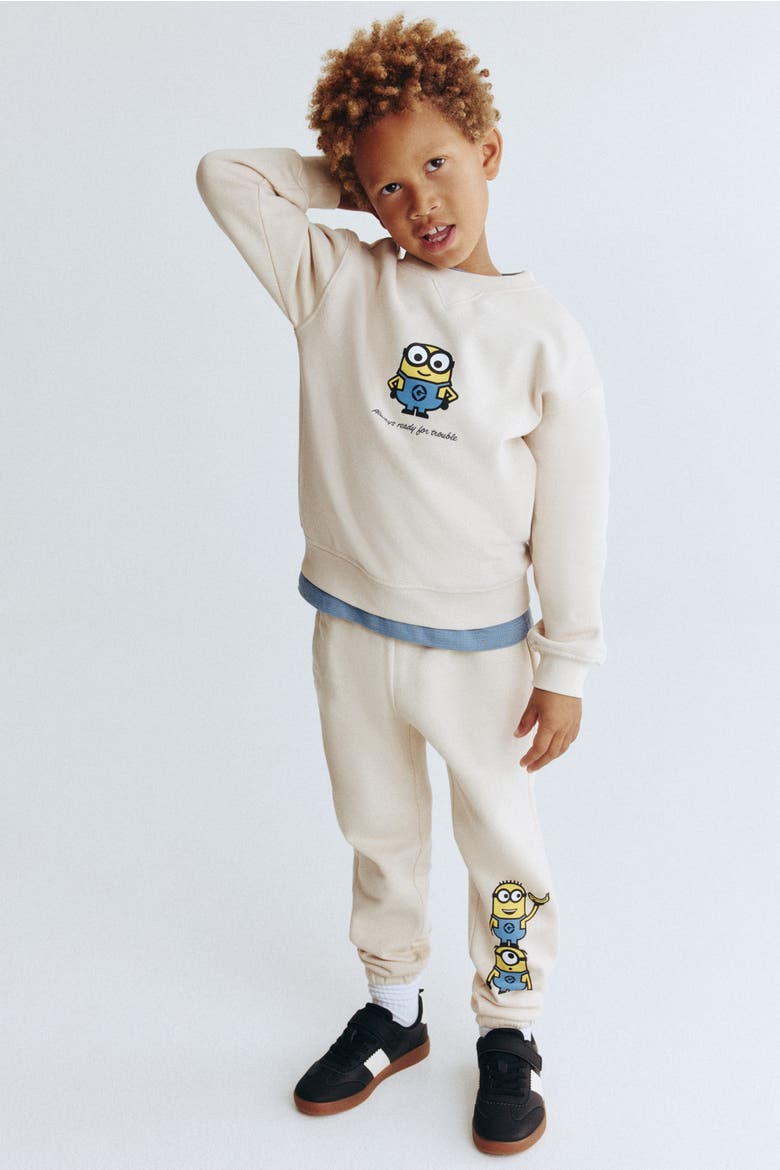 2-piece Printed Sweatshirt Set, Main, color, Light beige/Minions