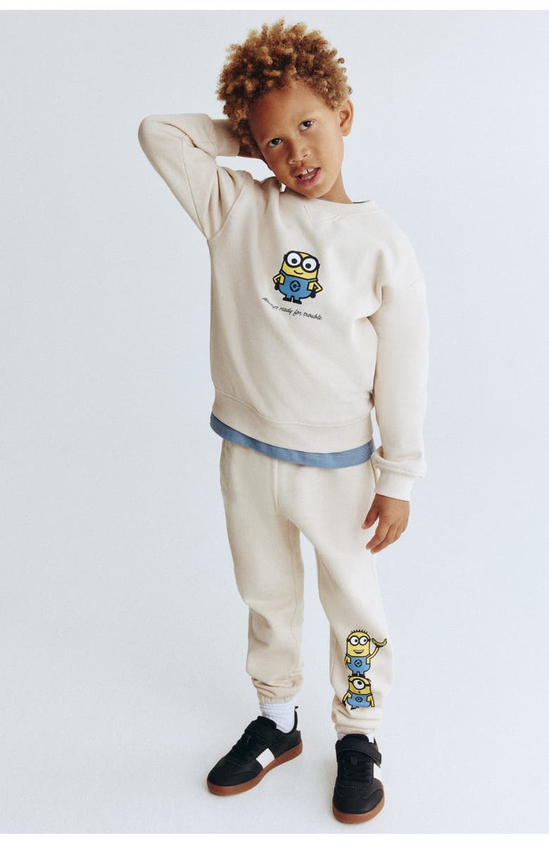 H&M 2-piece Printed Sweatshirt Set, Alternate, color, Light Beige/Minions
