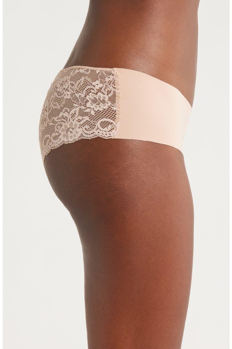 Estelle Lace Trim Stretch Cotton Hipster Panties, Alternate, color, BLUSH
