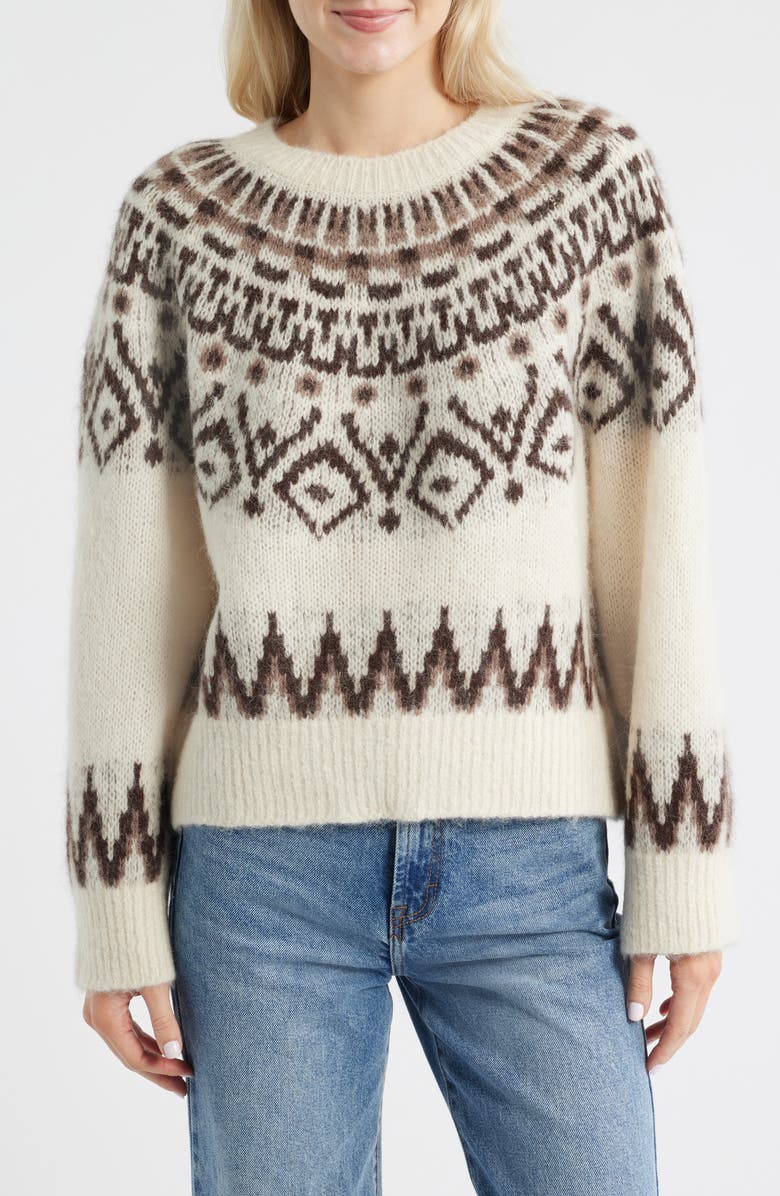 Madewell Fair Isle Wool & Alpaca Blend Sweater, Main, color, White And Brown Fair Isle