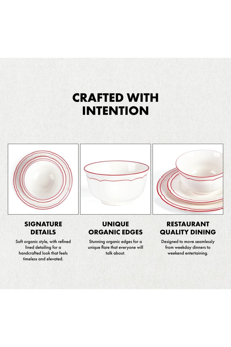 Victory 12-Piece Porcelain Dinnerware Set, Colored Rim, Alternate, color, Red