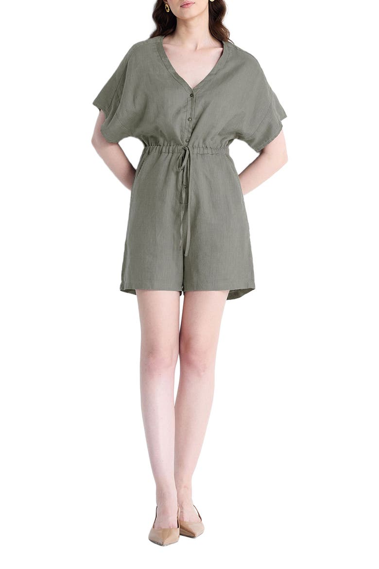 V neck Drawstring Romper, Main, color, Dark Green