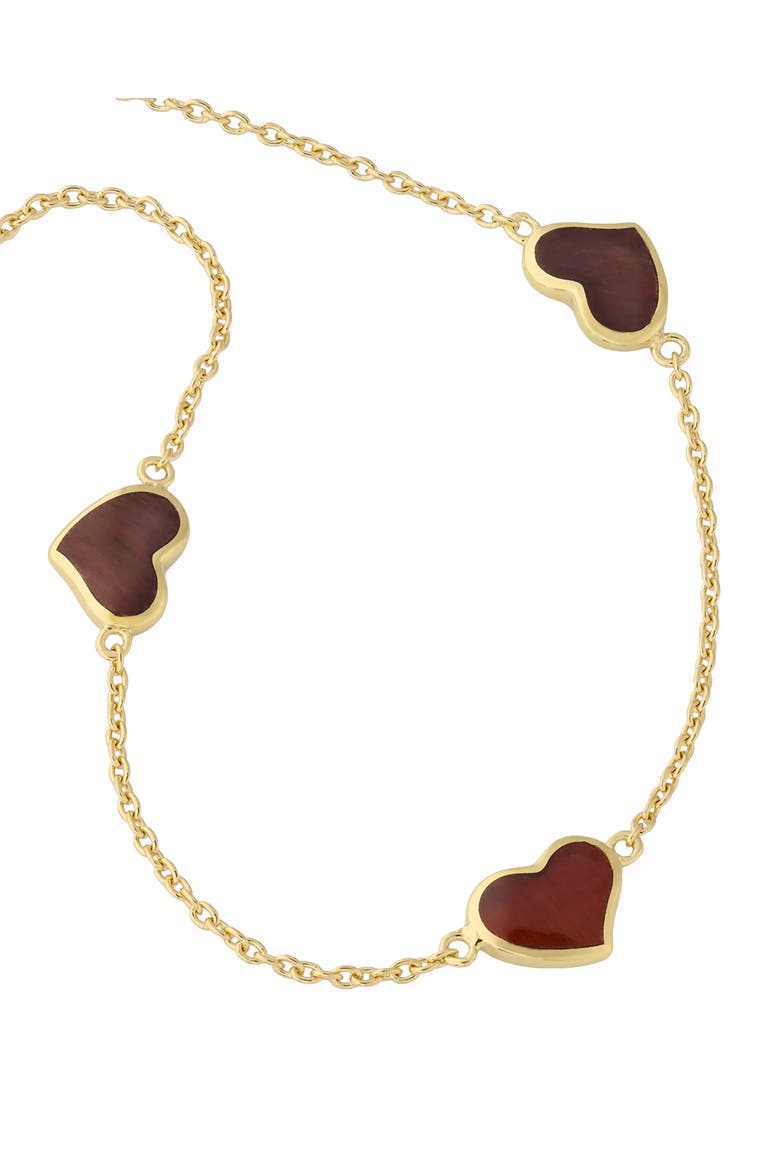 Triple Station Heart 20" Necklace Set In Sterling Silver With 18K Gold Overlay, Alternate, color, RED