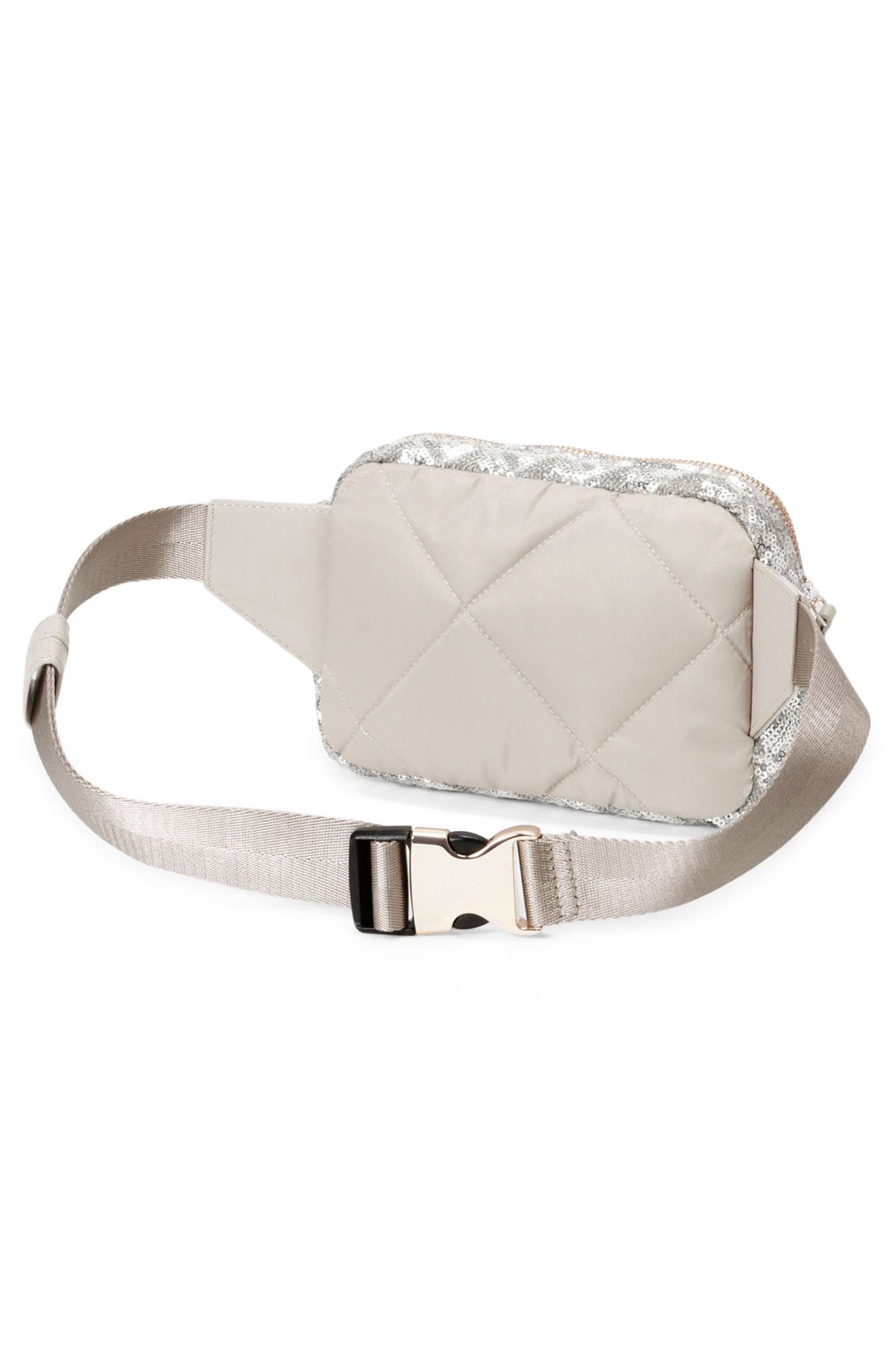 Madison Quilted Sequin Belt Bag, Alternate, color, ICE SEQUIN