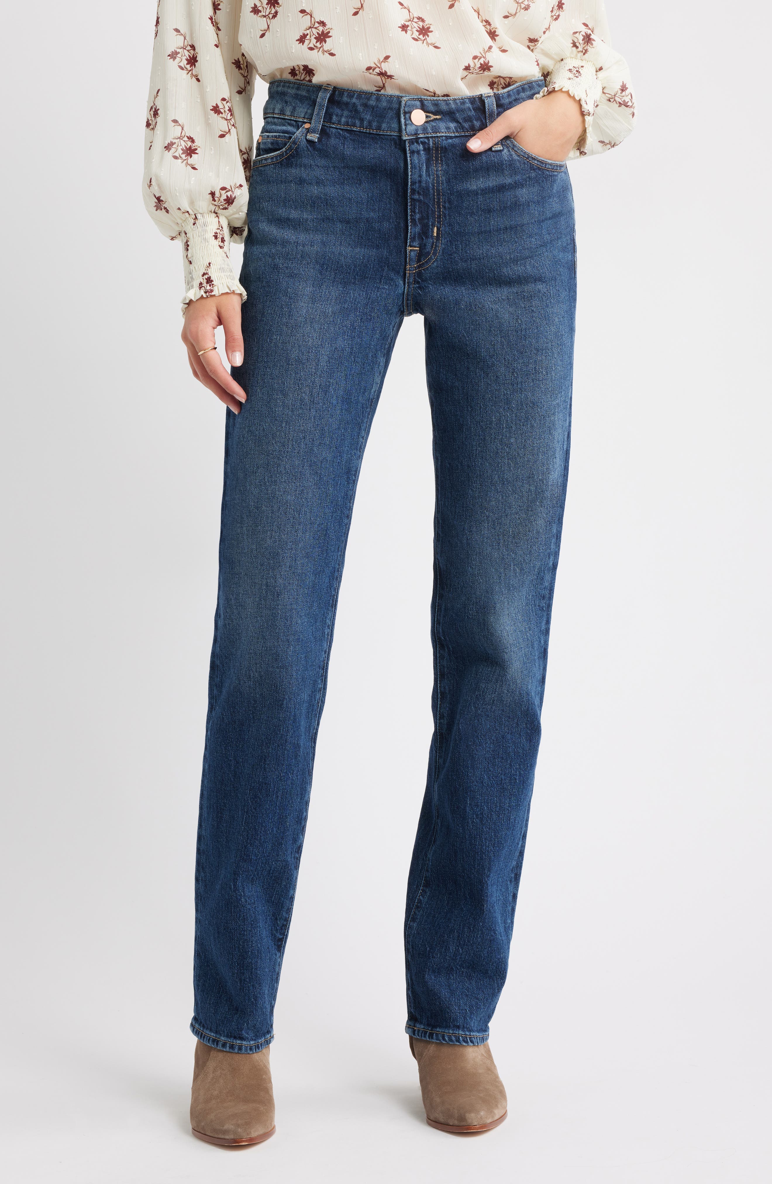 Treasure & Bond Mid Rise Straight Leg Jeans