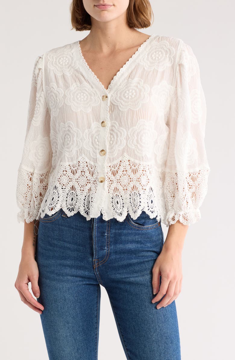 LIV LOS ANGELES Embroidered Button-Up Shirt, Main, color, 