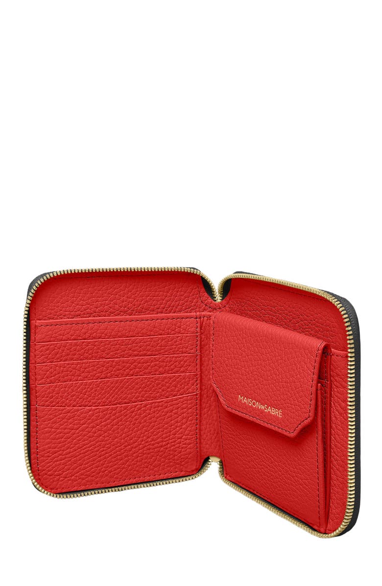 MAISON de SABRÉ Small Leather Zip Around Wallet, Alternate, color, Pomegranate Caviar
