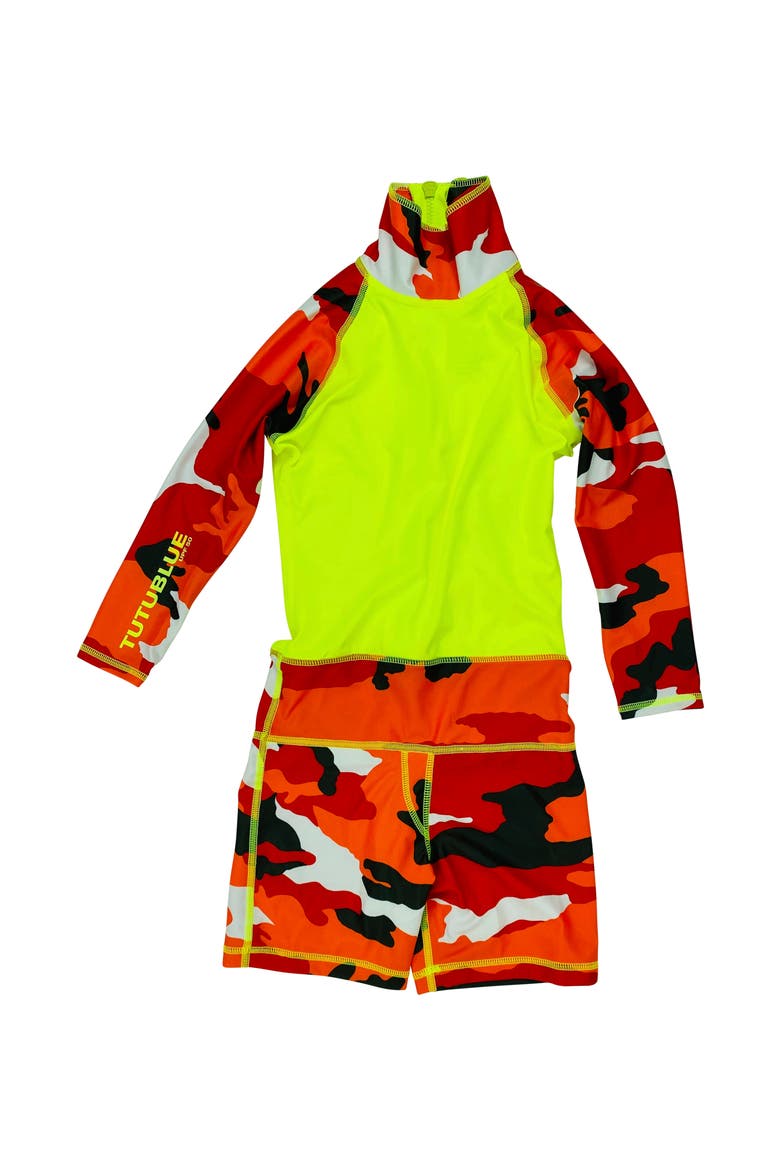 Boys' One-Piece Swimsuit - UPF 50+, Alternate, color, Yellow Red Camo