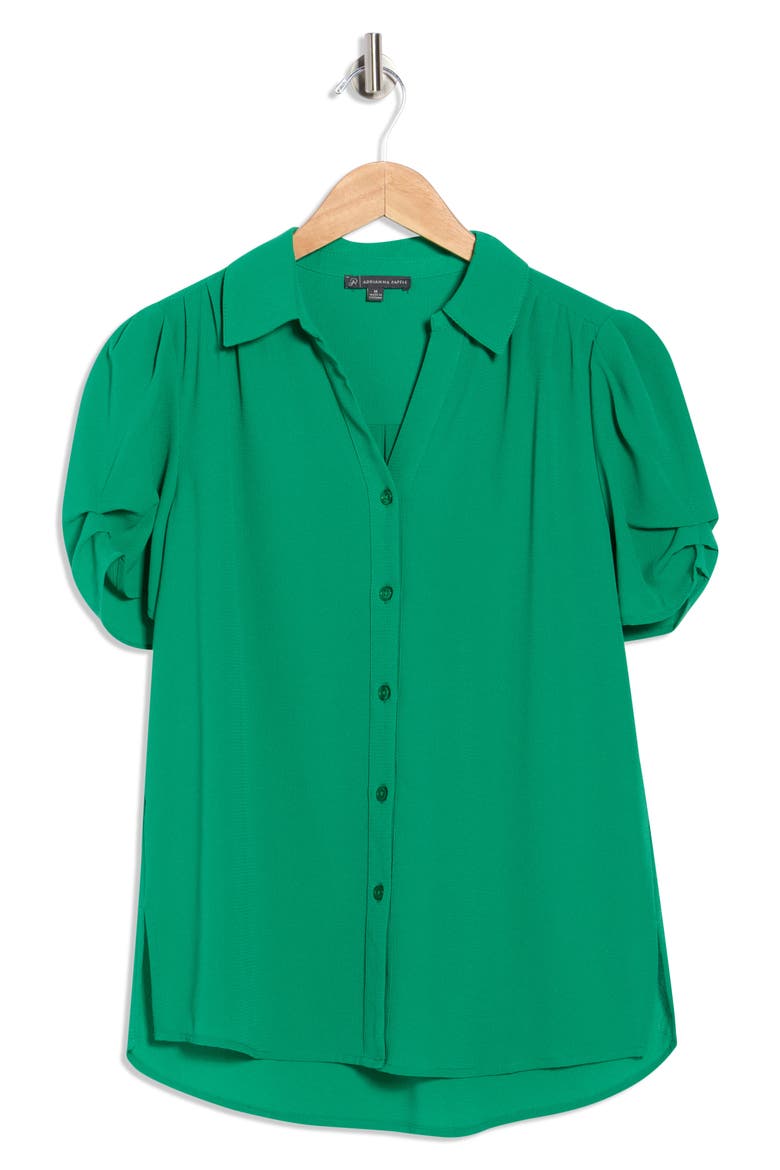 Puff Sleeve Button-Up Top, Alternate, color, VIVID GREEN
