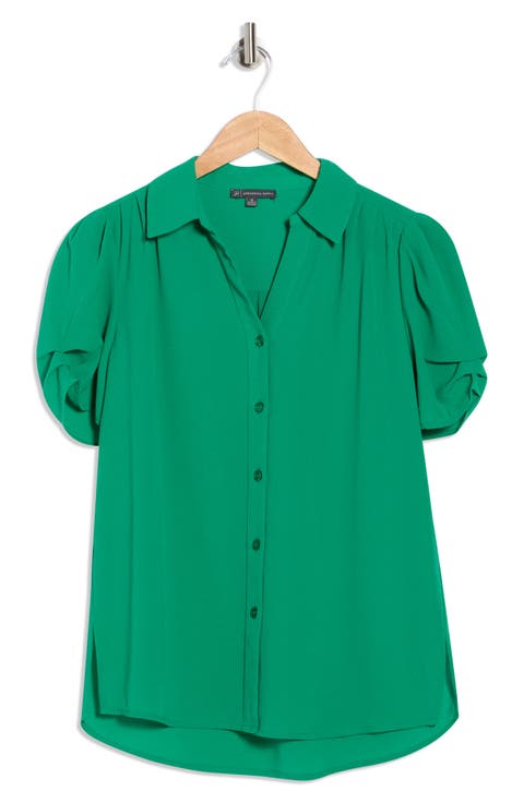 Puff Sleeve Button-Up Top (Regular & Plus)