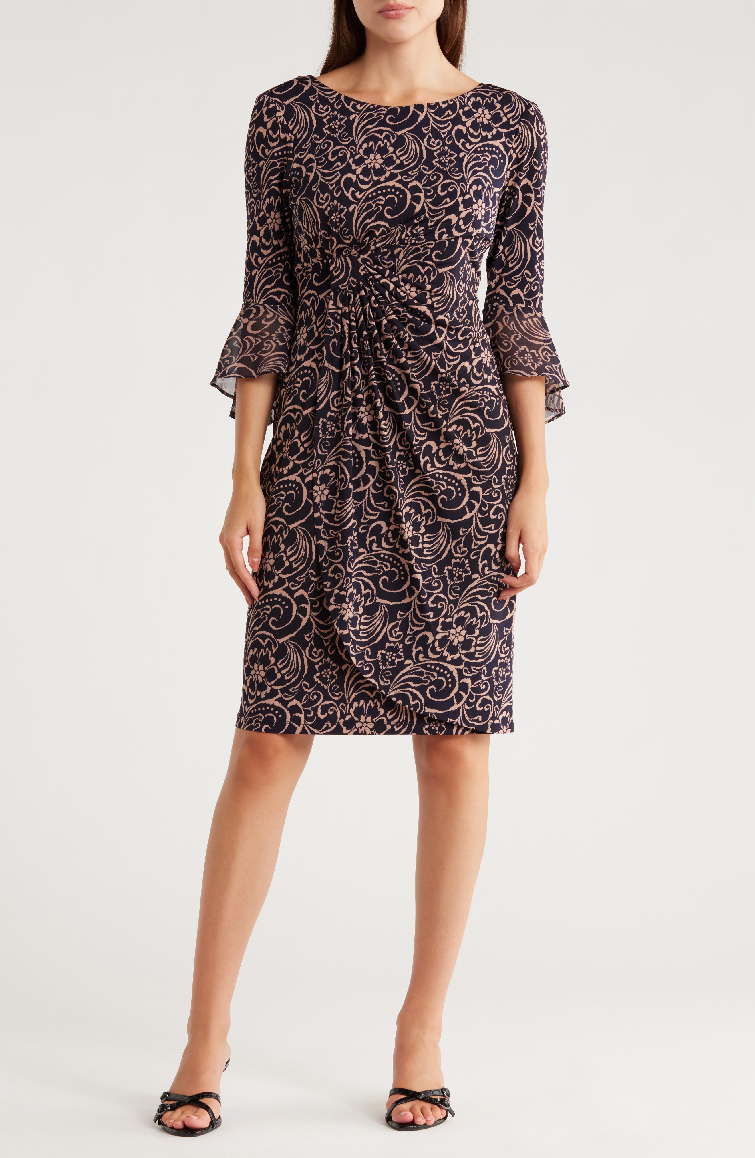 Connected Apparel Faux Wrap Dress