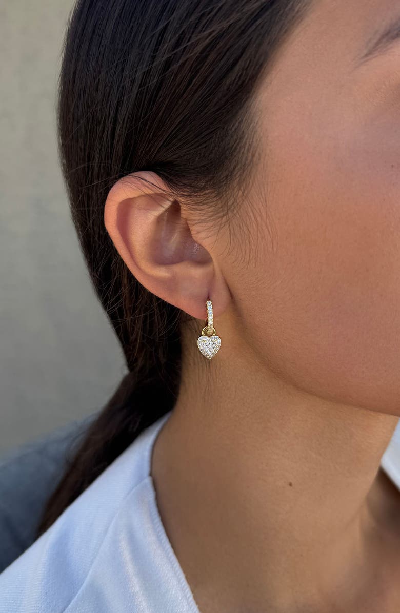 Adornia Cubic Zirconia Heart Drop Huggie Hoop Earrings, Alternate, color, Gold