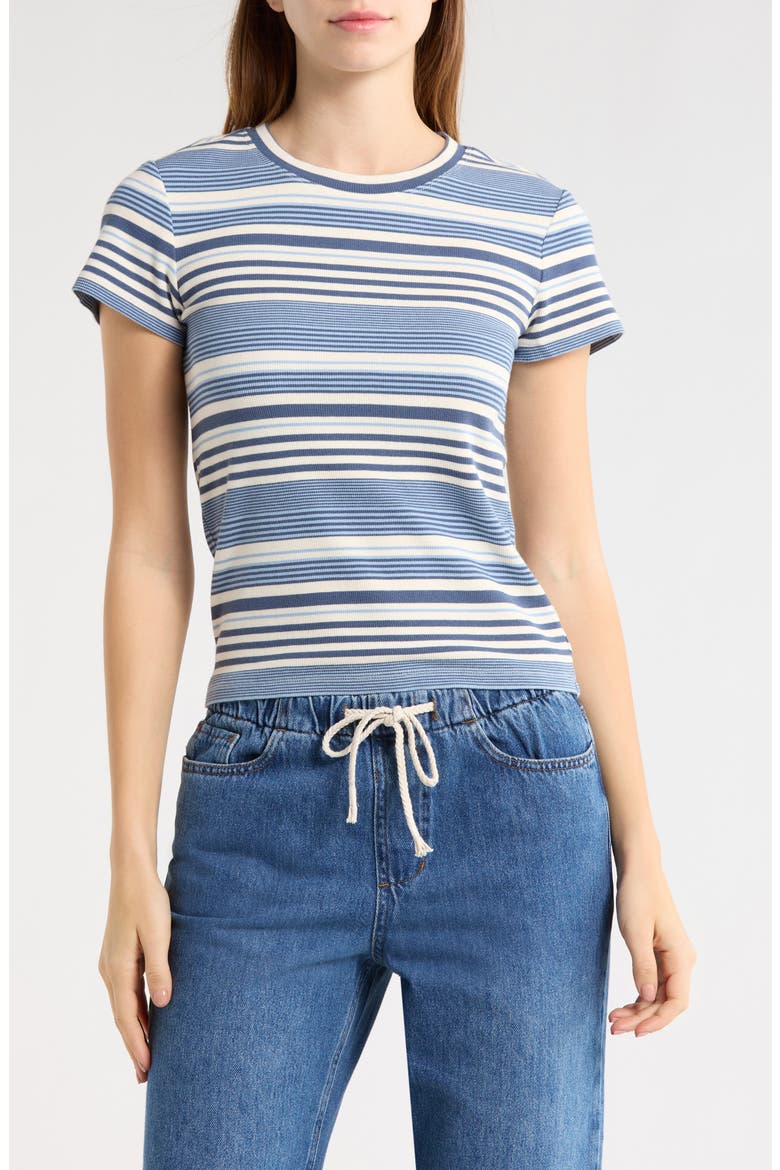 Lexi Rib Stripe Sun-In Crewneck T-Shirt, Main, color, BLUE MULTI STRIPE