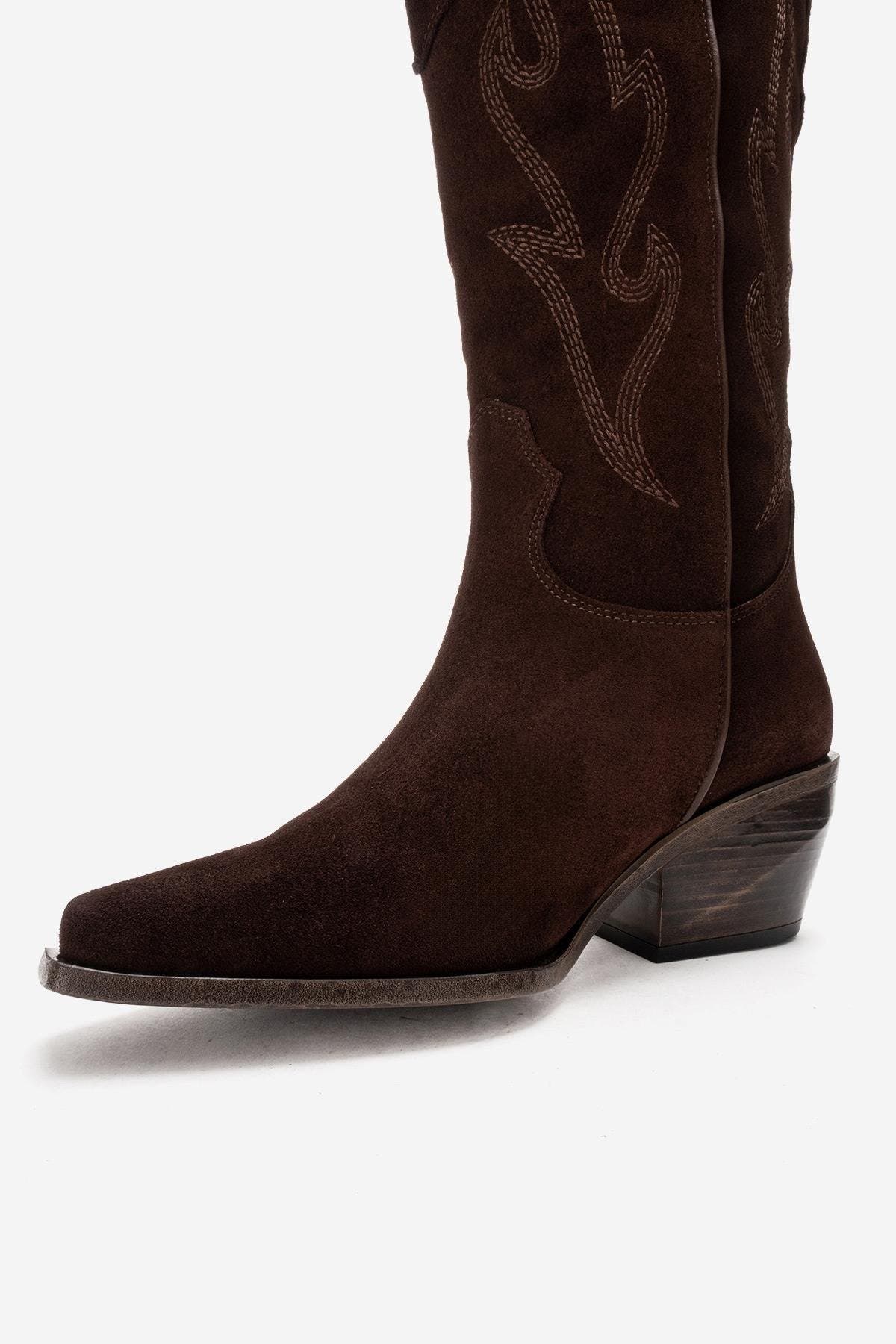 Pietro Leather Western Knee High Boot, Alternate, color, Brown Suede Leather